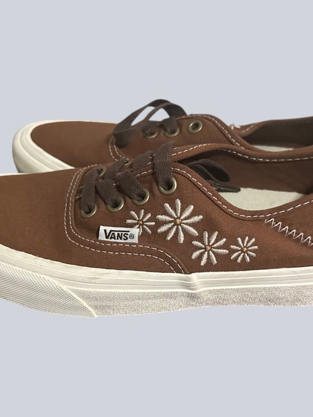 Vans Brown Canvas Sneakers with Floral Embroidery Size 6.5 - Picture 3 of 4
